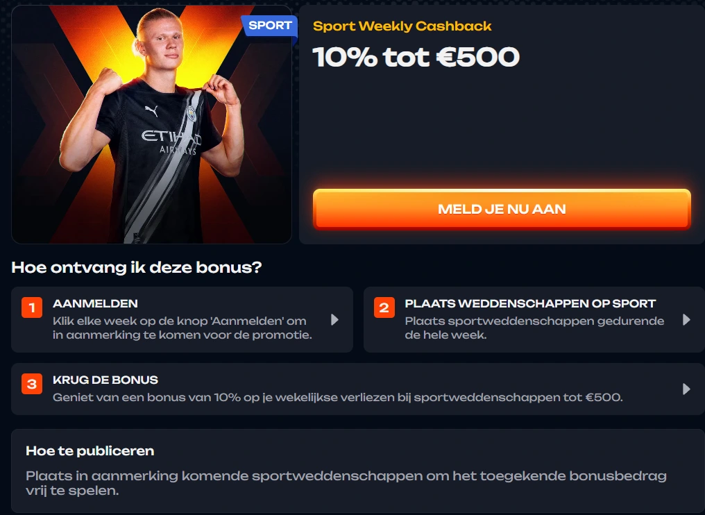 X3Bet Casino Sport Weekly Cashback van 10% tot €500