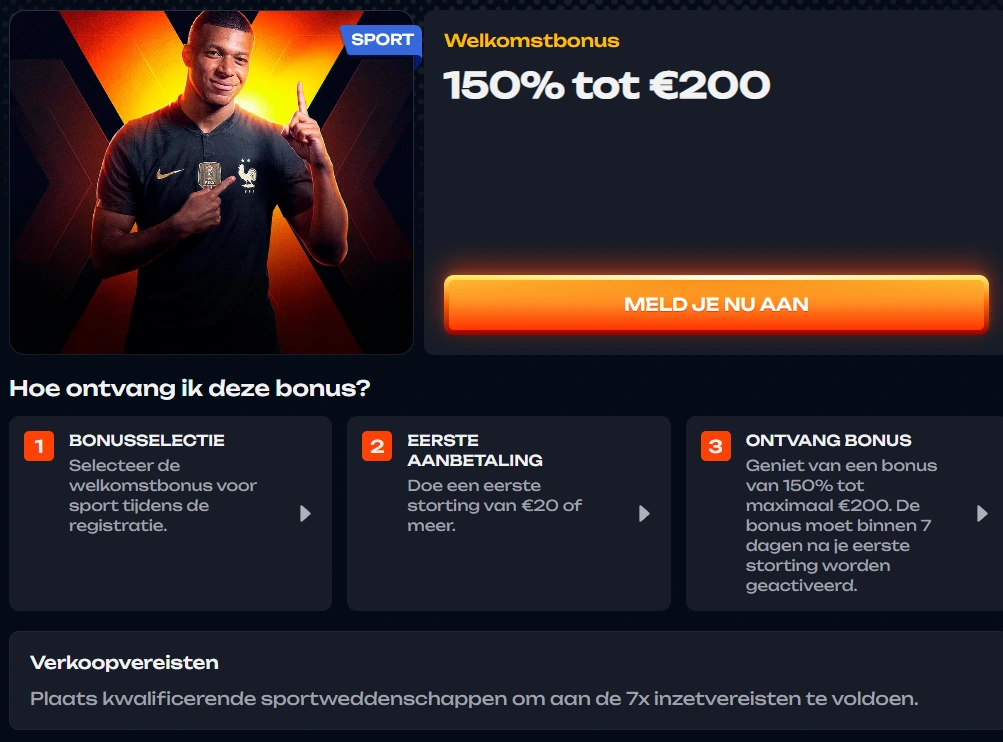X3Bet Casino sport welkomstbonus van 150% tot €200