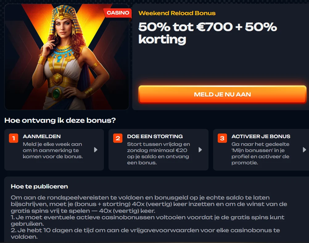 X3Bet Casino Weekend Reload Bonus van 50% tot €700 met 50 gratis spins
