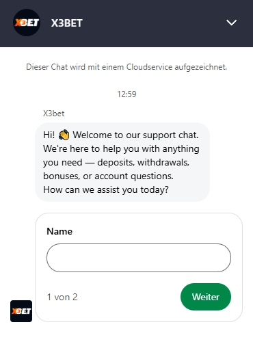 X3Bet Casino klantenservice via livechat