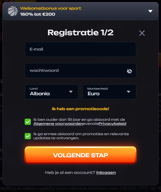 X3Bet Casino registratieformulier voor het aanmaken van een account